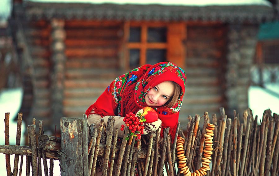 Sexy girl Women in Slavic costumes in Dalian